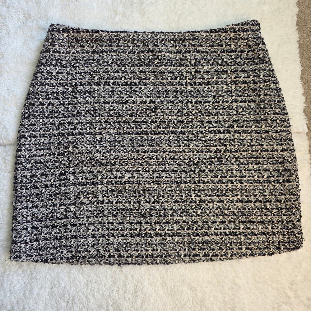 Lulus Black White Tweed Metallic Mini Skirt Size Large Lined Y2K Preppy Skirt
